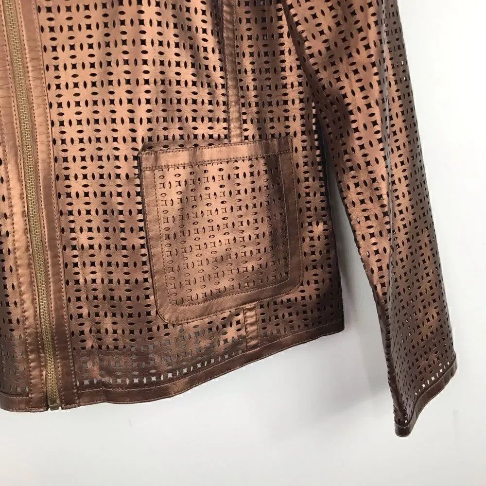 Ruby Rd. Metallic Bronze Laser Cut Lightweight Jacket - Picture 7 of 11